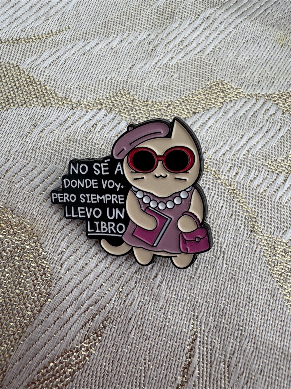 Pink Cat Enamel Pin - Book Lover Design